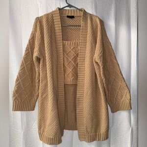 Current Air Anthropologie camel-colored, 3-piece cable-knit sweater set Size S